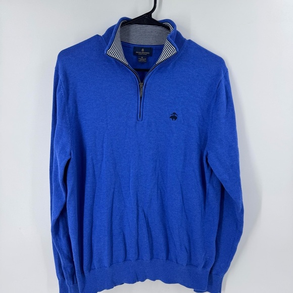 Brooks Brothers Blue Zip Up Sweater with Stand-Up Collar - Picture 2 of 8
